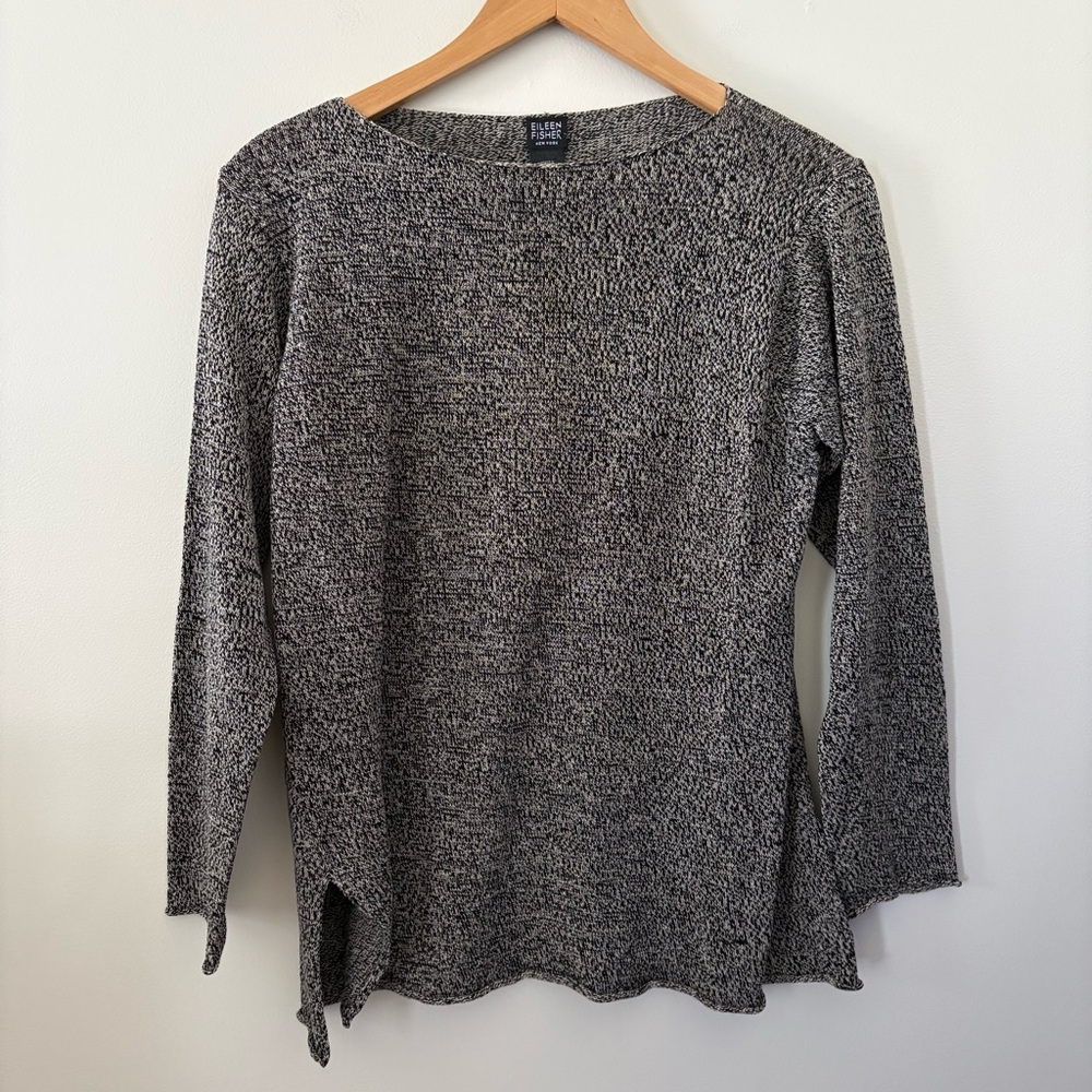 Eileen Fisher marled linen wool Sweater 3/4 sleeve sweater size‎ S
